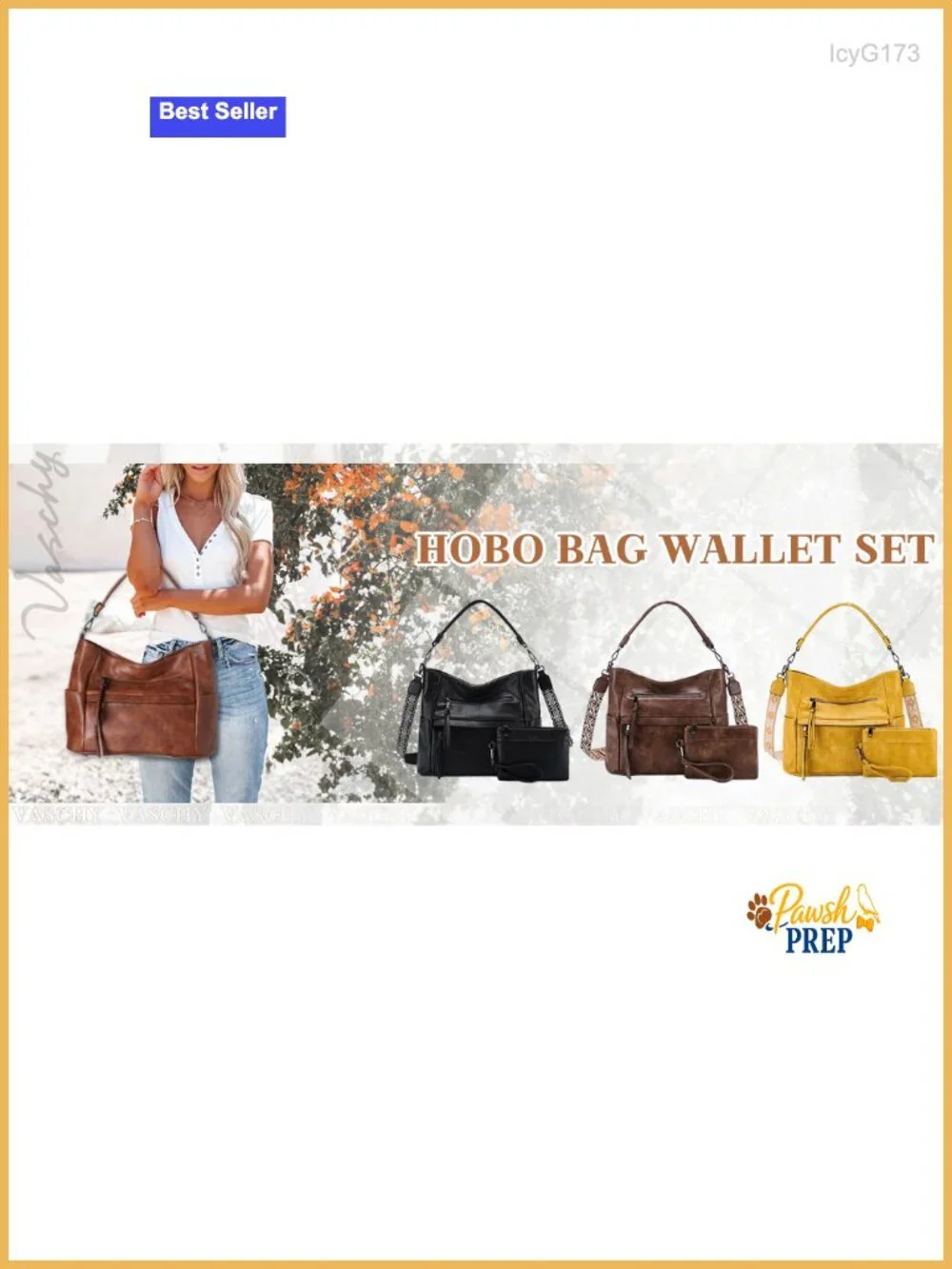 Vegan Leather Hobo Bag with Crossbody Guitar Strap and Wallet Set